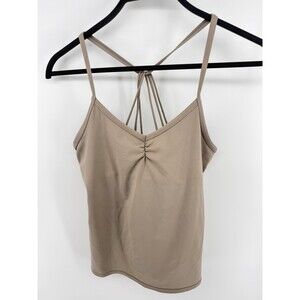 Alo Racerback Tank Top Split Racerback  Sz L Brow Built-in Bra  Performance